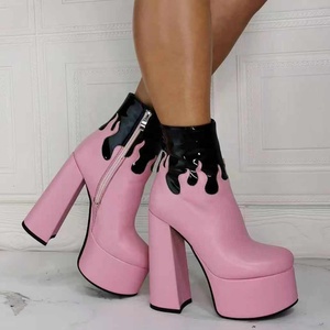 Botines de Plataforma Alta con Bloques de Color, Talla Grande 43, para Mujer, Tacón Grueso, Cierre Lateral, Botines Cortos de Moda para Damas - Product Image 4