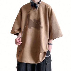 Men's Casual Loose Short Sleeved T Shirt Suede Burned Pattern Digital Printed Plus Size Half Sleeve T Shirts - Product Image 5