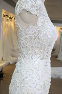 Robe de mariée vintage de luxe robe de mariée sirène élégante avec perles en dentelle belle manche de train - Product Image 5