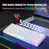 Clavier mécanique filaire HXSJ nouvelle conception 60 % rétroéclairé RVB pour jeux, 60 % V900 silencieux, interrupteurs rouges hot-swap compatibles USB