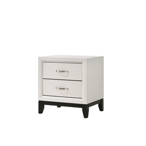 Contemporary 2 <b>Drawer</b> Nightstand White Finish Metal Handles Bedroom <b>Storage</b> Furniture - Product Image 1
