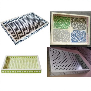 Plateaux rectangulaires décoratifs élégants et écologiques en os incrusté, accessoires de cuisine, articles ménagers, pour hôtels turcs, restaurants, petit-déjeuner - Product Image 1