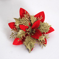 Haut de gamme 14cm grand poinsettia artificiel arbre de noël paillettes fleurs grande décoration en gros de l'usine