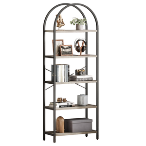 Large Scale Modern Display Shelf for Ample Storage Tall Metal Frame 4 Tier Arched Bookshelf Doors Multifunction - Product Image 3