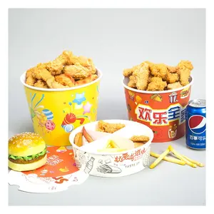 Personalizado barato bajo precio redondo de papel caja de pollo frito comida rápida alitas de pollo embalaje para llevar desechable 170oz Cubo de pollo