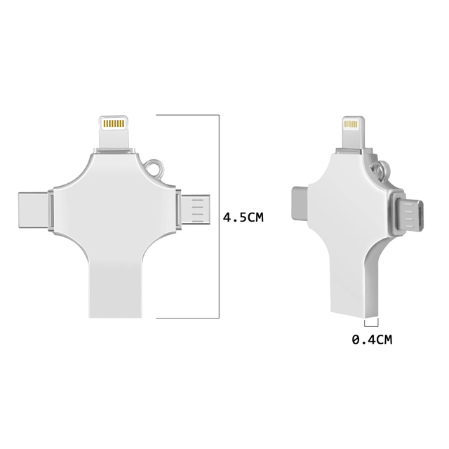 Popular 4 in 1 Metal USB Flash Drive 3.0 8GB-256GB High-Speed for iPhone Android OTG Fast Data Transfer