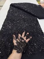 Tissu en dentelle à sequins perlés KC en gros, 8 couleurs, broderie florale sur filet pour robe de mariée et de soirée, polyester et coton