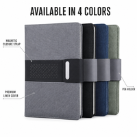 Carnet de notes professionnel A5 en cuir PU, couverture rigide, fermeture magnétique, porte-stylo élastique, journal ligné 100g, logo personnalisé OEM, 4 cadeaux