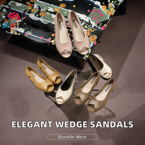 Sandalias Elegantes de Cuña con Punta Abierta para Mujer, Transpirables, de Verano, Primavera y Otoño, para Exteriores, Zapatos de Vestir Planos con Tacón Bajo y Deslizables - Product Image 2