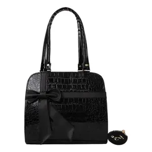 Sac fourre-tout en jean pour femme Fana Coraima, noir, motif Saffiano, décorations chaînes, fermeture à rabat, sac à main décontracté - Product Image 1