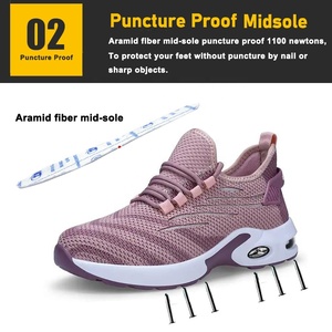 Chaussures de sécurité roses légères et respirantes pour femmes, avec embout en acier EU, semelle en PU antidérapante, anti-choc et anti-perforation - Product Image 5
