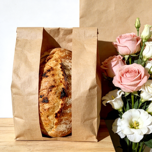 Sacs à pain en <span class=keywords><strong>papier</strong></span> kraft brun personnalisés en gros, en stock, recyclables, avec fenêtre transparente, design à bordure ondulée, résistants à la graisse pour toasts/gâteaux - Product Image 3