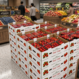 8 paquets de boîtes en carton ondulé pour baies, avec logo personnalisé, pour myrtilles, fraises, fruits, avec poignées, vente en gros - Product Image 4