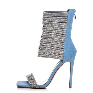 Big Size 47 Bling Straps Women High Heels Stiletto Shiny Rhinestone Denim Sandals Ladies Party Dress Wide Fit <b>Shoes</b> - Product Image 3
