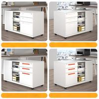 Meuble de rangement mobile à tambour, armoire de classement à 3 tiroirs, meuble à roulettes avec porte à volet roulant, meuble de rangement mobile combiné