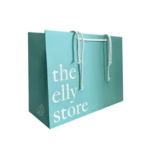 Custom Branded Shopping Bag Goodie Bag Presentes Grande Quadrado Cor Inferior Kraft Flor Saco De Papel Verde Com Alça Plana