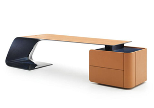 Scrivania Direzionale Curva Moderna, Arredamento Ufficio di Lusso, Scrivania per Dirigenti con Mobile Laterale, Scrivania CEO di Design Moderno - Product Image 3