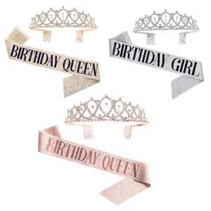 Королевская тиара со стразами на день рождения, розовое золото, подарки на день рождения, блестящие сувениры на день рождения