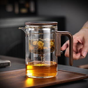 Nuovo Design per la casa di fiori di frutta per infusione <span class=keywords><strong>teiera</strong></span> alta in vetro borosilicato magnetica <span class=keywords><strong>teiera</strong></span> con infusore per il tè in legno - Product Image 5