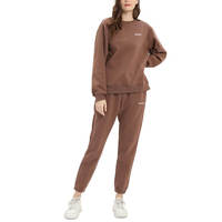 Ensemble de jogging en molleton technique pour femmes, ensemble de jogging marron uni, coton doux, 2 pièces, streetwear, ensemble de survêtement d'hiver