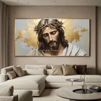 Grande toile murale abstraite moderne représentant Jésus avec couronne d'épines, encadrée avec une marge flottante pour salon