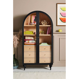 Meubles de salon de luxe faits à la main de style milieu du siècle porte en verre dessus en marbre <span class=keywords><strong>armoire</strong></span> de <span class=keywords><strong>rangement</strong></span> à trois tiroirs - Product Image 1