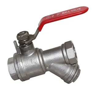 DKV Strainer SS304 صمامات تشغيل/إيقاف لولبية مع صمام كروي بآلة تصريف مع رافعة Y مقبض مسطح SS304 BV