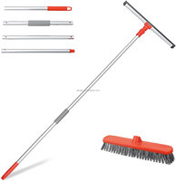 Qingle Brosse de nettoyage de carrelage de salle de bain et raclette à lame en caoutchouc avec poignée en aluminium à 4 sections
