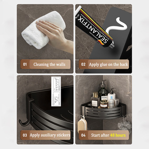 Phòng Tắm Giá lăn món ăn drainer giá treo tường góc Kệ Tripod đứng grey không gian nhôm tam giác giỏ màu đen hiện đại - Product Image 5