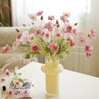 Bunga Poppy Islandia Buatan Realistis, Batang Bunga Poppy Palsu Warna Pink dengan Kuncup untuk Dekorasi Vas Pernikahan dan Rumah