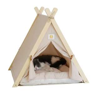 Tenda hewan peliharaan kayu pinus Modern dan portabel, rumah anjing tahan angin untuk semua musim dapat dilipat gaya klasik atau kartun - Product Image 1