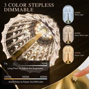 Wholesale Cordless <b>Table</b> Lamp Rechargeable Battery Operated 3 Color Modes Stepless Dimmable LED Touch Portable Crystal Gold - Product Image 3