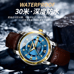 Binbond Men's Quartz Watch Blue Dial Leather Strap Waterproof Analog Business Watch With Date Display - Product Image 3