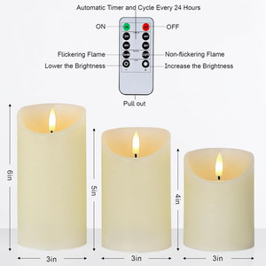 Pilier de cire véritable sans flamme à piles 3d Wick Led <span class=keywords><strong>fausse</strong></span> <span class=keywords><strong>bougie</strong></span> lumière blanche chaude <span class=keywords><strong>avec</strong></span> télécommande à 10 touches pour la décoration intérieure - Product Image 2
