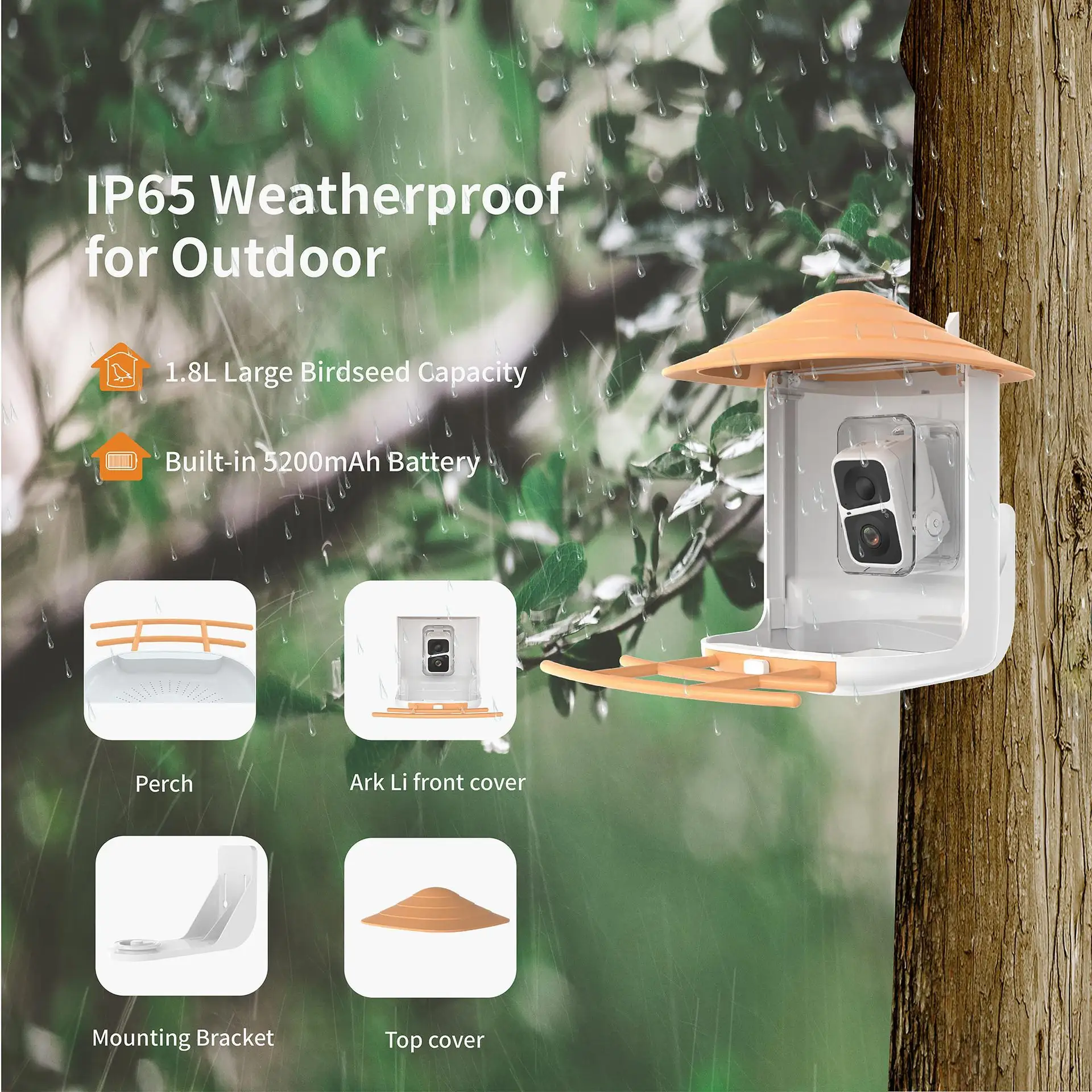 New Wholesale High Quality Waterproof Outdoor HD Camera Smart Bird Feeder with AI Recognition Solar Panel Pet Bowls   Feeders