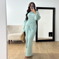 Robe élégante en mousseline pour femme, tenue de bureau modeste, jalabiya à manches longues en forme de feuille de lotus, couleur unie, abaya en polyester pour le quotidien