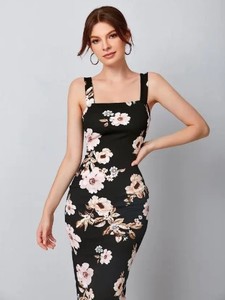 Robes décontractées noires pour femmes, robe mi-longue mi-mollet marron, rose - Product Image 4