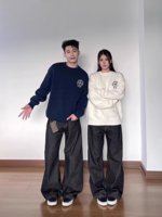Modische, schlichte, locker sitzende Strickwaren für Paare im Lazy-Style, Herbst- und Winter-Freizeitpullover mit Rundhalsausschnitt und Jacquardmuster für Damen und Herren