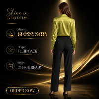 Chemisier en satin vert chartreuse à imprimé floral, manches longues, col en V, pour femme, élégant, pour le bureau, décontracté, soirée, haut tendance