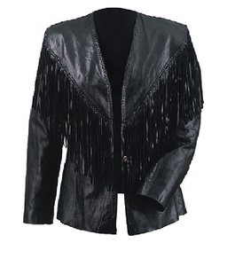 Chaquetas de cuero a la moda para mujer, abrigos de moto con flecos, chaqueta de motorista tejida de algodón con acabado de cuentas, venta al por mayor, HMB-0328F - Product Image 1