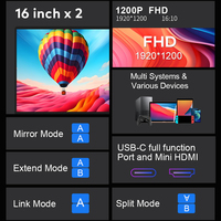 Monitor game lipat 16 inci, Plug and Play dengan tampilan layar ganda LCD layar Laptop tambahan rasio 16:10 Monitor Gaming