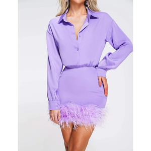 <span class=keywords><strong>Mini</strong></span> <span class=keywords><strong>abito</strong></span> da festa da donna Sexy club personalizza il marchio primavera estate abbigliamento Casual gonna aderente <span class=keywords><strong>viola</strong></span> camicia di piume abiti da donna - Product Image 2
