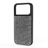Étui noir scintillant maximaliste pour iPhone 16 Pro Max, coque PC de luxe incrustée de strass, boîtier PC noir résistant à la décoloration