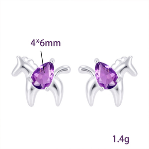 Pendientes de Plata 925 con Forma de Caballo Pequeño, 4*6mm, Corte Pera, Piedra Natural de Color, Joyería Minimalista para Niñas - Product Image 6