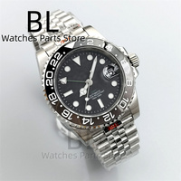 Montre mécanique élégante Bliger GMT pour homme, 40 mm, aiguilles GMT vertes saphir, texte sur le cadran, lunette noire et grise, mouvement NH34, boucle coulissante