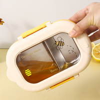 Boîte à bento en acier inoxydable Kawaii - Contenant à lunch au design d'animaux mignons avec couvercle en plastique anti-fuite et séparateurs pour enfants et adolescents
