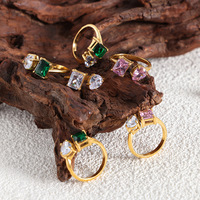 Bague ouverte en acier inoxydable de style vintage de luxe pour femme Plaqué or 18 carats INS Niche Light avec incrustation colorée sans décoloration