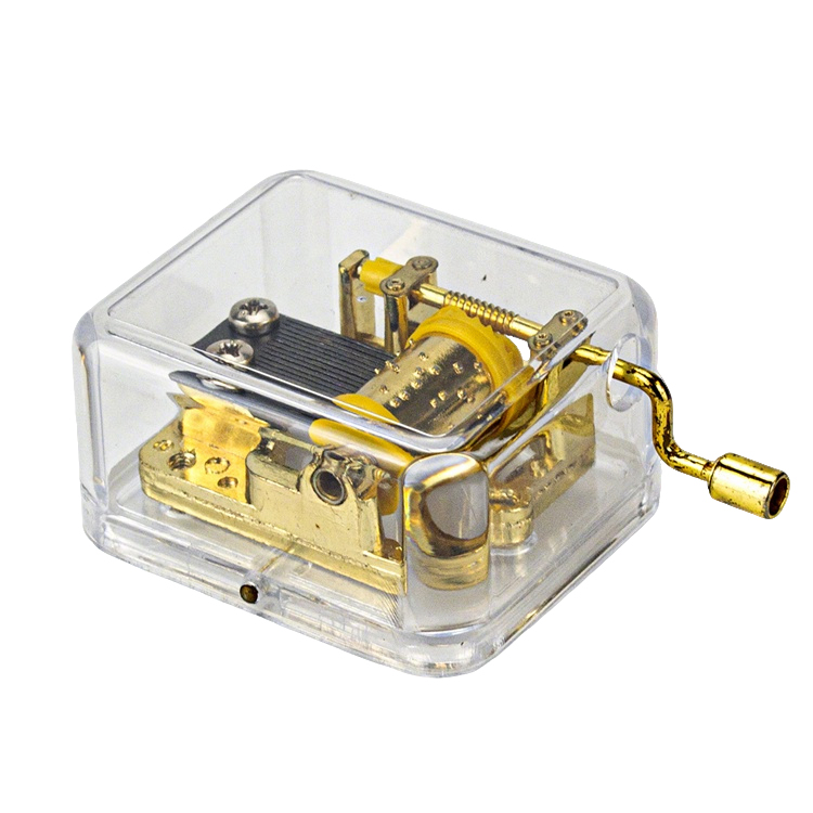 Caja de música de manivela con forma de cuadrado dorado