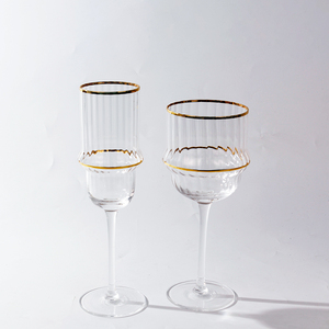 Crystal Glass Red Wine Glass Goblet Ribbed Stemware Glassware Art Deco <b>Vintage</b> <b>Coupe</b> Glasses <b>Champagne</b> Flute - Product Image 1