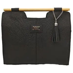 Sac fourre-tout rectangulaire Fana Teresita de luxe en PU noir avec deux poignées, rabat ouvert, grande capacité, motif gaufré, pour femme, usage quotidien décontracté - Product Image 3